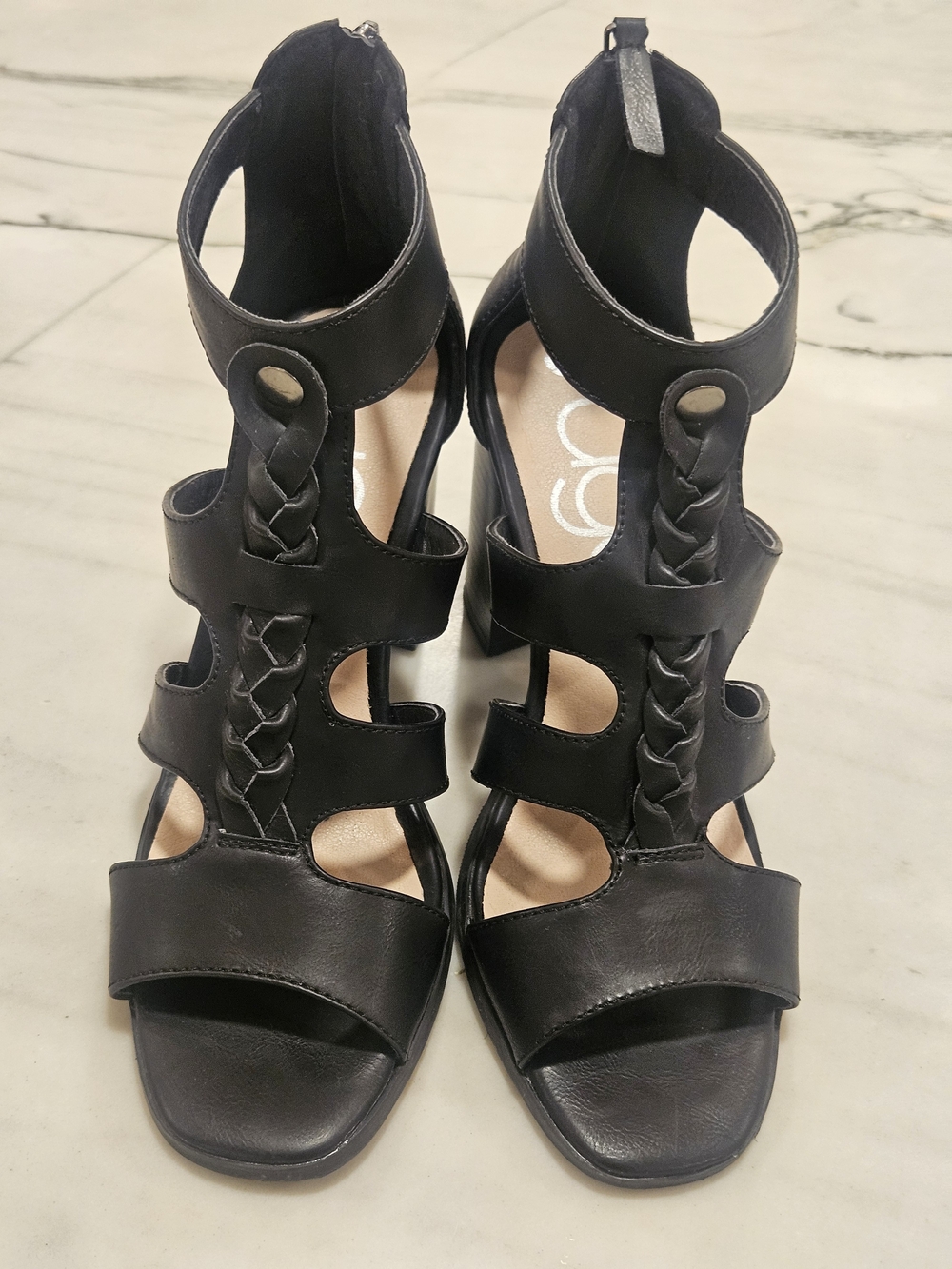 Sugar "Zenica" Black Caged Gladiator Block Heel Sandals - Women's Size 8.5